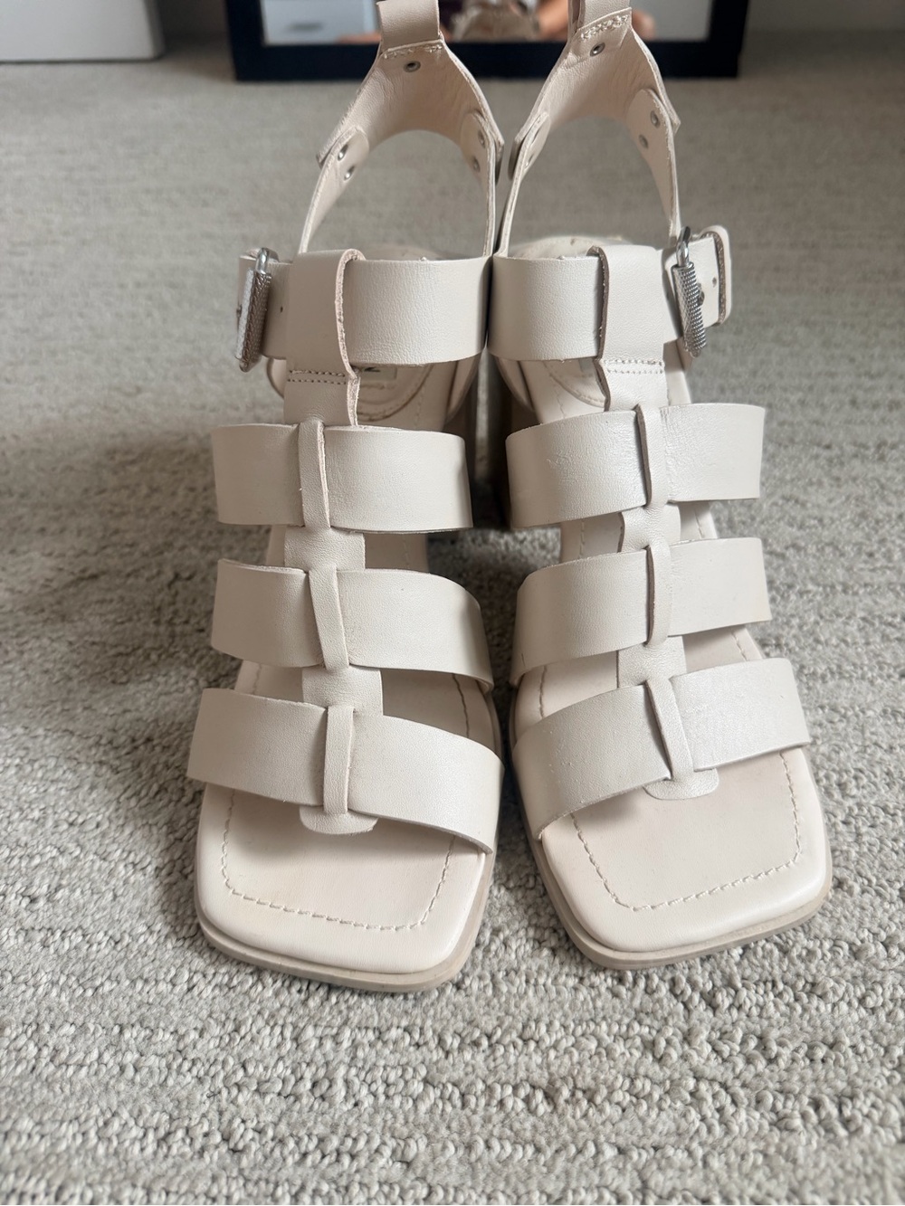 Steve Madden Cream Multi-Strap Block Heel Sandals